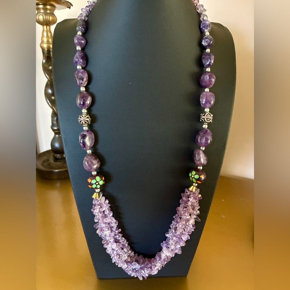 Amethyst + Sterling Multi Strand Beads Necklace